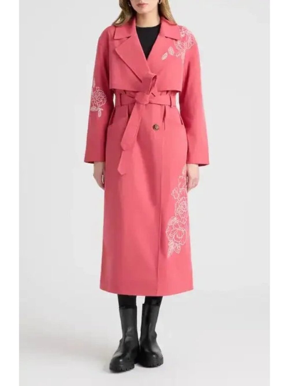 NVLT embroidered belted trench coat Pink M
